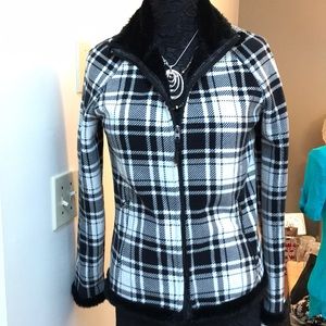Green tea Faux fur lined fleece jacket thick comfortable warm plaid S/C